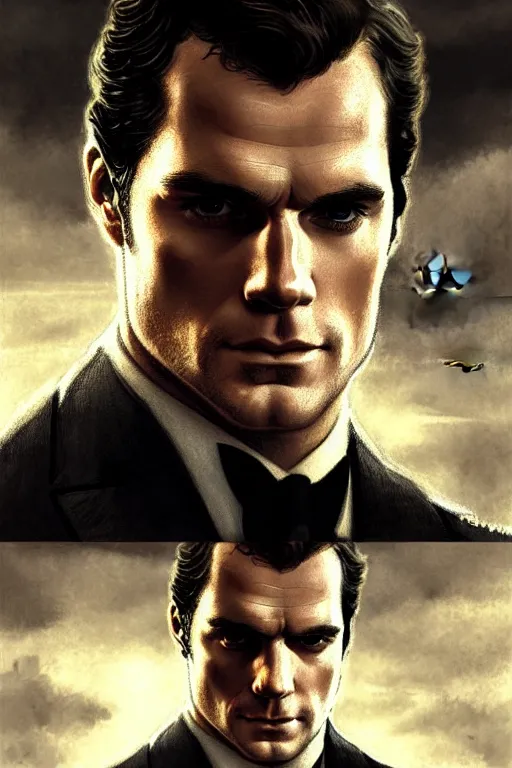 Image similar to portrait of henry cavill as james bond, highly detailed, digital painting, artstation, concept art, cinematic lighting, sharp focus, illustration, art by gaston bussiere and alphonse mucha