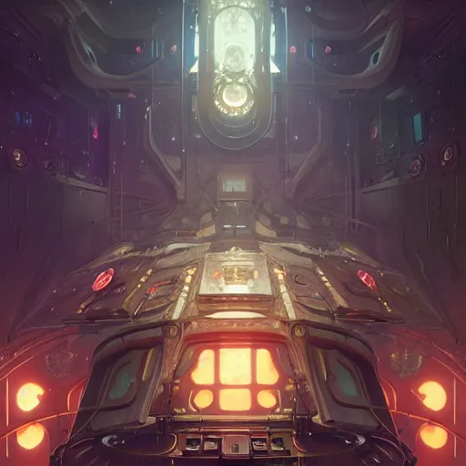 Image similar to Eldritch, lovecraftian space-station, intricate, cinematic lighting, highly detailed, digital painting, artstation, concept art, smooth, sharp focus, illustration, art by Artgerm and Greg Rutkowski and Alphonse Mucha