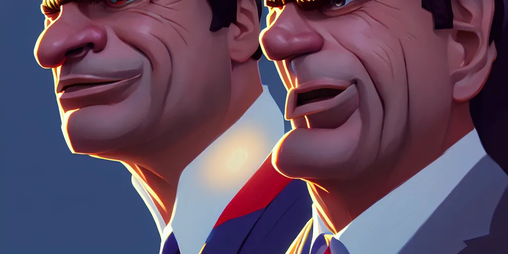 Prompt: low angle portrait of the president Bolsonaro, tepainting concept Blizzard pixar maya engine on stylized background splash comics global illumination lighting artstation lois van baarle, ilya kuvshinov, rossdraws