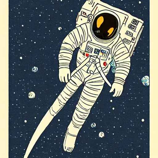 Image similar to An astronaut in space, in the style of kawase hasui