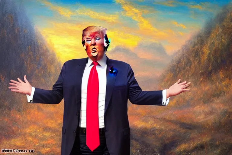 Prompt: trump, fantasy, painting, ultra realistic!!!, clear weather, golden hour, sharp focus