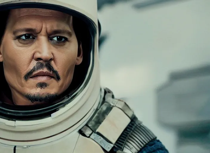 Image similar to film still of Johnny Depp as Cobb in Interstellar, 4k