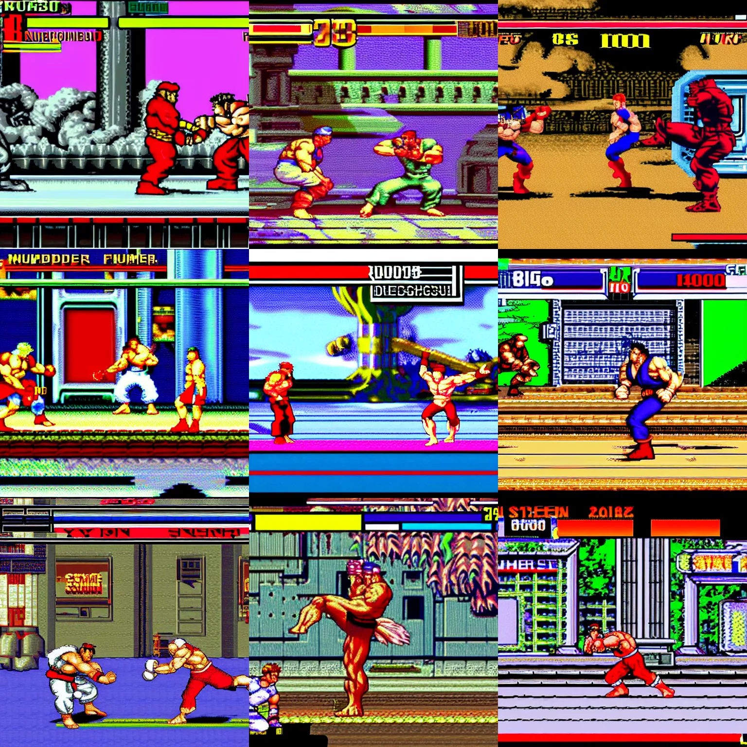Prompt: street fighter snes duke nukem vs ryu, video game, duke nukem, street fighter, screenshot, snes
