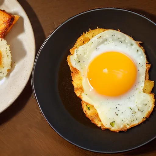 Prompt: Alinea recreation of Hash Browns and Eggs Food Photography