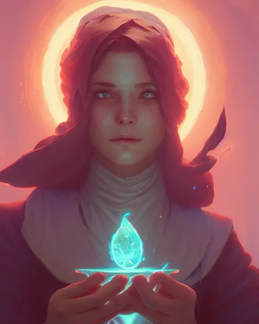 Image similar to highly detailed vfx portrait of a mage casting magic, unreal engine, greg rutkowski, loish, rhads, beeple, makoto shinkai and lois van baarle, ilya kuvshinov, rossdraws, tom bagshaw, alphonse mucha, global illumination, detailed and intricate environment