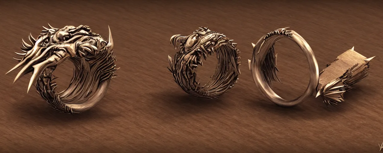 Prompt: wooden ring with spikes, ring, wood, steel, sword, smooth shank, engravings, product design, jewelry, art by gerald brom, greg rutkowski and artgerm and james jean and zdzisław beksinski, 8 k, unreal engine, c 4 d