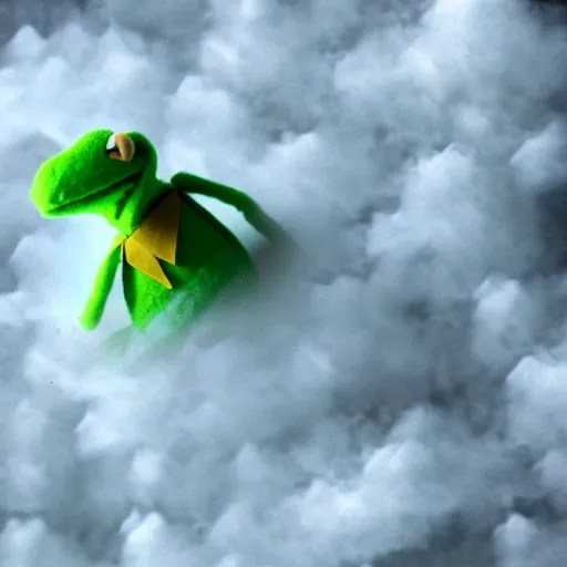 Image similar to Kermit made of translucent clouds and fog