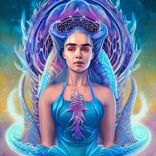 Prompt: cosmic underwater lofi daenerys targaryen portrait, queen of dragons, fire flaming dragon serpent, Pixar style, by Tristan Eaton Stanley Artgerm and Tom Bagshaw.