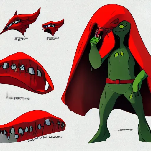 Image similar to concept art character with a vampire squid head and cape that is tall and thin character sheets that focuses on an ocean setting with help from lead artist Andy Suriano for a new episode of rise of the teenage mutant ninja turtles on nickelodeon that is trending on art station comic book dots with chromatic aberration