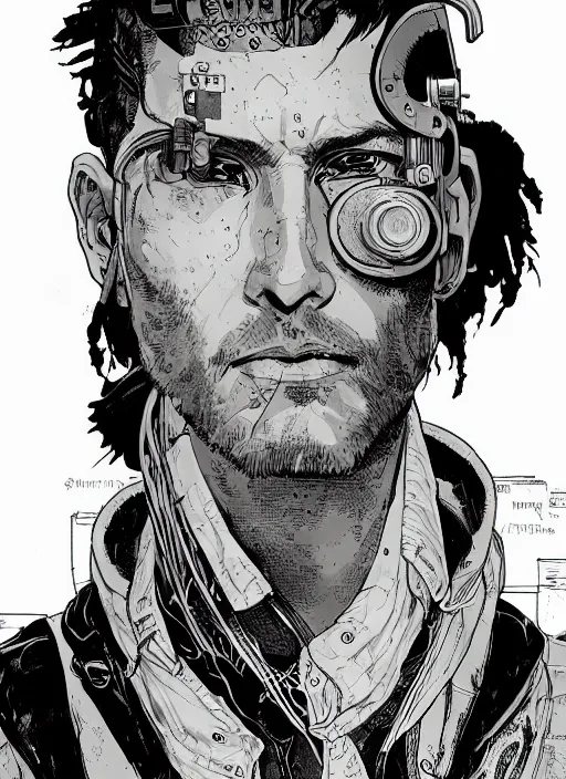 Prompt: cyberpunk fruit salesman. portrait by ashley wood and alphonse mucha and laurie greasley and josan gonzalez and james gurney. spliner cell, apex legends, rb 6 s, hl 2, d & d, cyberpunk 2 0 7 7. realistic face. vivid color. dystopian setting.