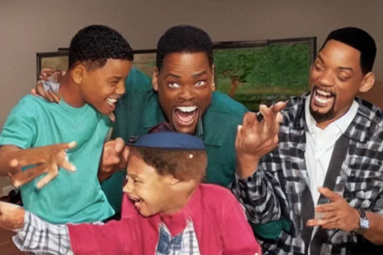 Prompt: chris rock slapping will smith, in minecraft