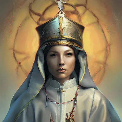 Image similar to female pope, an oil painting by ross tran and thomas kincade