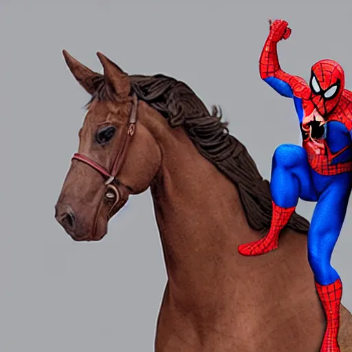 Image similar to spiderman riding a horse