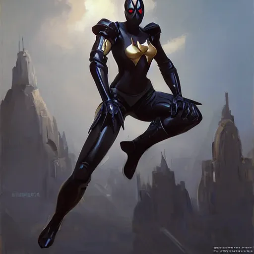 Image similar to greg manchess portrait painting of an armored dark female iron spiderman as overwatch character, medium shot, asymmetrical, profile picture, organic painting, sunny day, matte painting, bold shapes, hard edges, street art, trending on artstation, by huang guangjian, gil elvgren, ruan jia, greg rutkowski, gaston bussiere