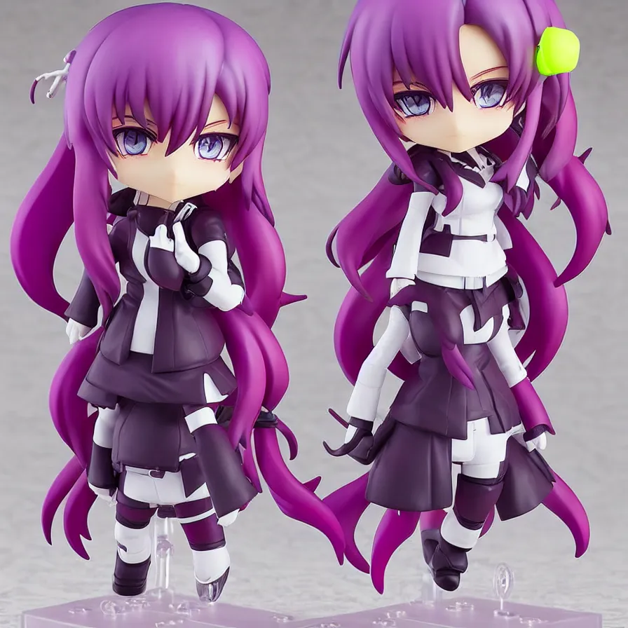 Image similar to neon white video game!!!!!!!!, neon violet!!!!!!!!!!!!!!, an ( ( ( ( anime ) ) ) ) nendoroid of neon violet, figurine, detailed product photo