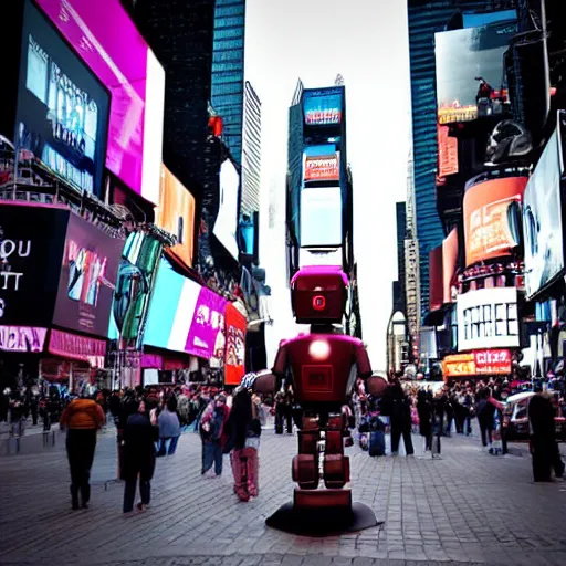 Prompt: dystopian robot in times square street photography