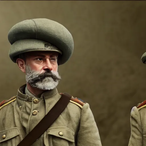 Prompt: movie scene jeremy corbin in ww 1 russian soldiers uniform, photorealistic, highly detailed 8 k