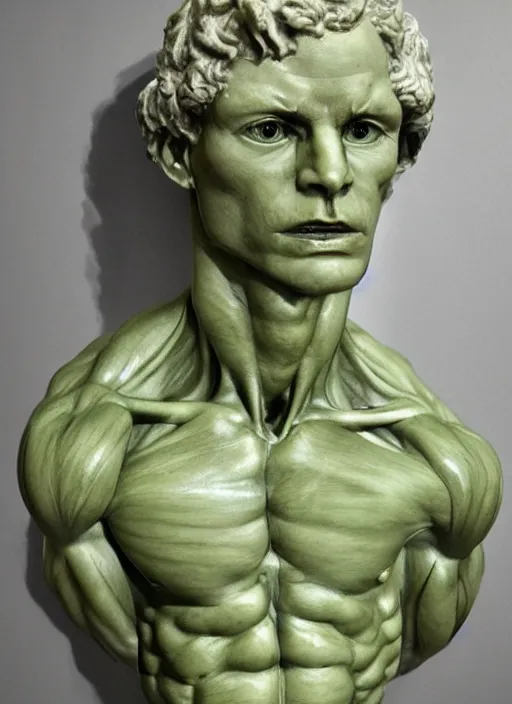 Image similar to anatomy, human, real, realistic, marble, gold, veins, muscle, extremely detailed, marble green, sculpture