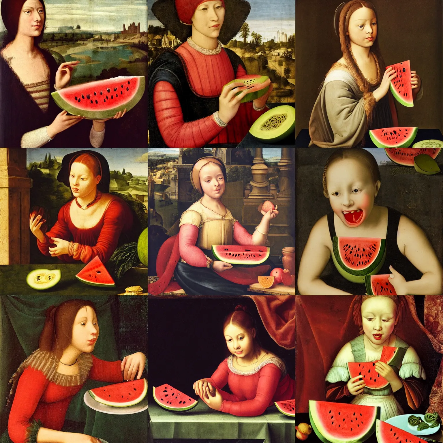 Prompt: a girl eating watermelon, renaissance