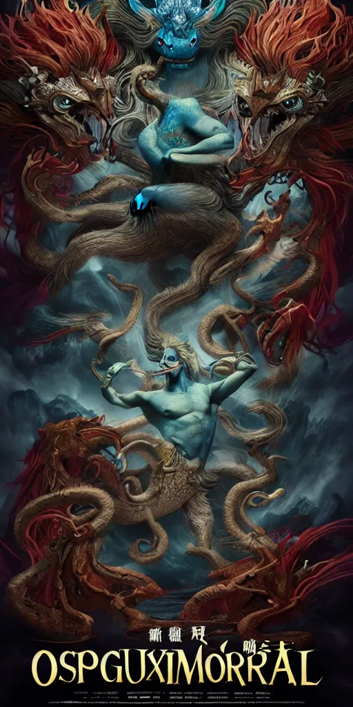 Image similar to exquisite imaginative oimmortal creature beast from chinese mythology poster art, movie art, poster art, poster art, elegant, by lucusfilm, weta studio and james jean, 8 k, denoised