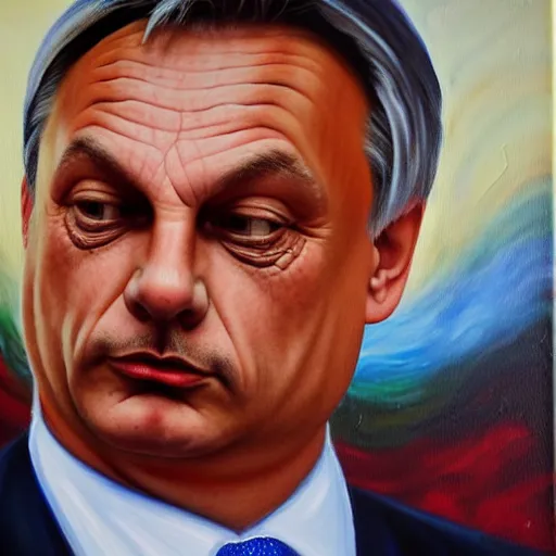 Image similar to viktor orban asking for money, oil painting