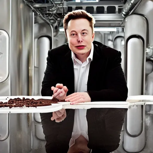 Prompt: elon musk melted chocolate soup off the floor