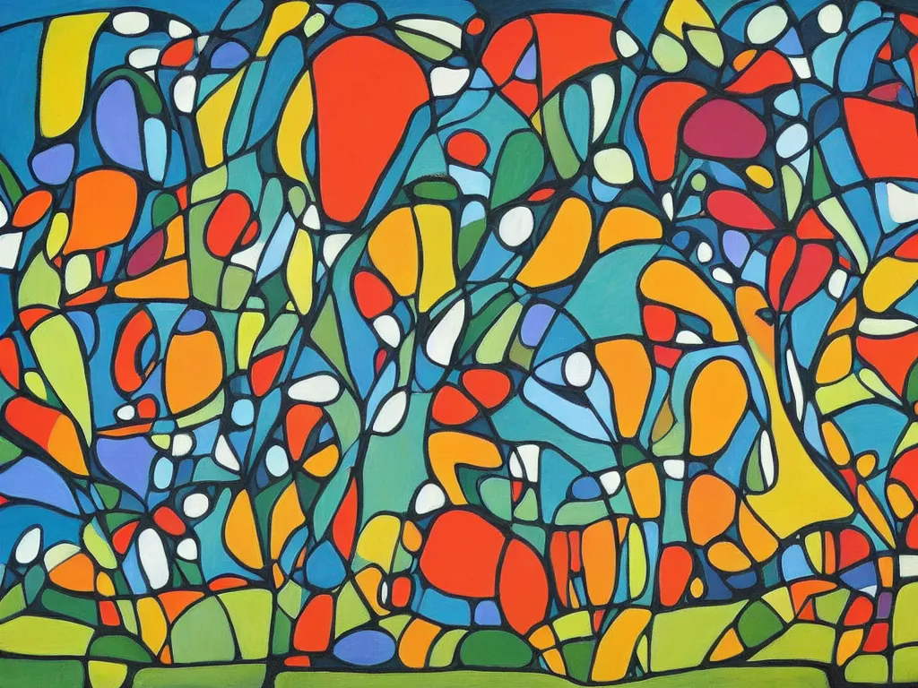 Prompt: a beautiful landscape painting by norval morriseau, trending on arstation