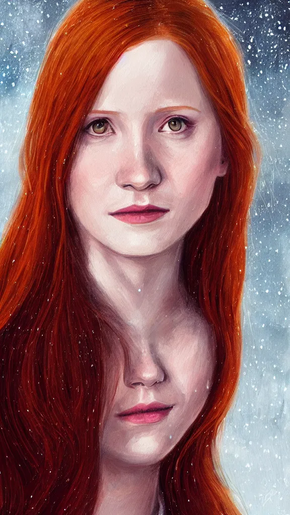 Image similar to a close - up portrait of ginny weasley, attending the yule ball. beautiful painting by jim kay. color harmony, 8 k detail, gallery quality, hd wallpaper, premium prints available, hyper - detailed, intricate design.