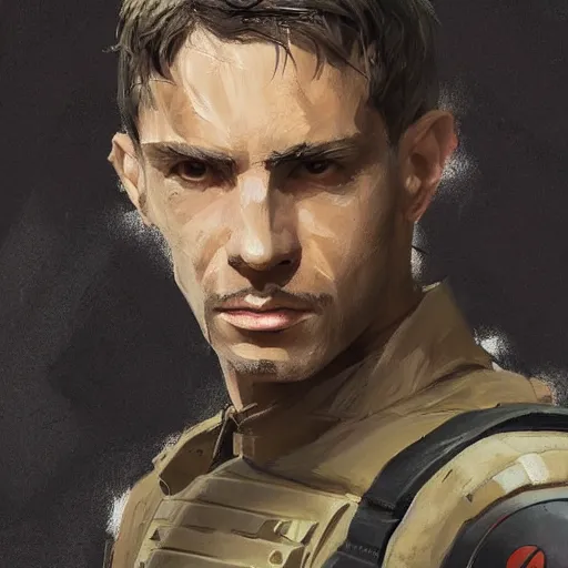 Image similar to portrait of a man by greg rutkowski, a soldier of the confederation of independent systems, wearing a beige and black tactical gear, star wars expanded universe, highly detailed portrait, digital painting, artstation, concept art, smooth, sharp foccus ilustration, artstation hq