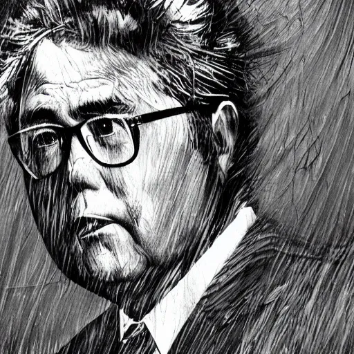 Prompt: Yoshitaka Amano realistic illustration of jeb bush ,hair fluttering in the wind, wrinkles on his face, abstract black and white patterns on the background, noisy film grain effect, highly detailed, Renaissance oil painting, weird portrait angle, blurred lost edges, three quarter view