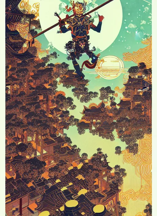 Image similar to sun wukong makes a havoc in the heavenly palace by victo ngai