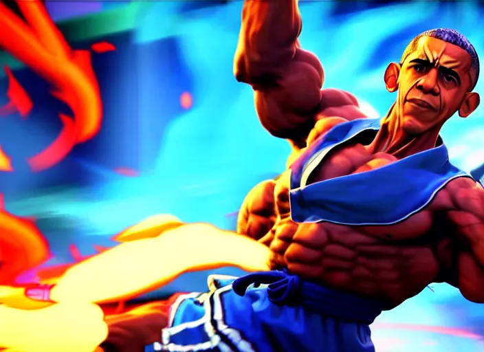 Image similar to ` barrack obama in street fighter v ( 2 0 1 7 ), dynamic pose, official media, ps 4 in - game cinematic, 5 k