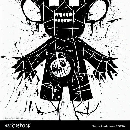 Prompt: dark art grunge vector sketch of a teddy bear with bloody eyes by - invader zim, horror theme, detailed, elegant, intricate