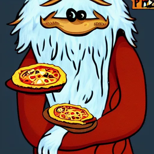 Image similar to friendly wizard yeti eating pizza