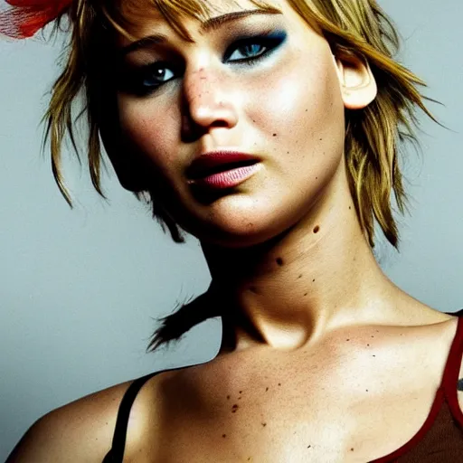 Prompt: Jennifer Lawrence in Tank Girl Remake, (EOS 5DS R, ISO100, f/8, 1/125, 84mm, postprocessed, crisp face, facial features)