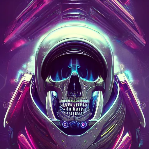 Image similar to portrait of a futuristic space pirate skull. VR helmet broken. sci-fi Iridium visor. intricate abstract. intricate spaceship decor. nightmare fuel. terrifying. warhammer 40k. Ghost in the Shell style, by Tooth Wu, Wlop, Beeple, Dan Mumford. octane render, trending on artstation, Greg Rutkowski very coherent symmetrical artwork. cinematic, hyper realism, high detail, octane render, 8k, iridescent accents, black and white