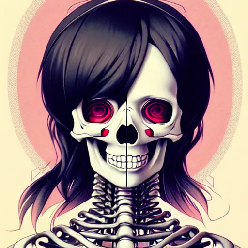 Prompt: anime manga skull portrait young woman skeleton, miffy, unreal engine, intricate, elegant, highly detailed, digital art, art by JC Leyendecker and sachin teng