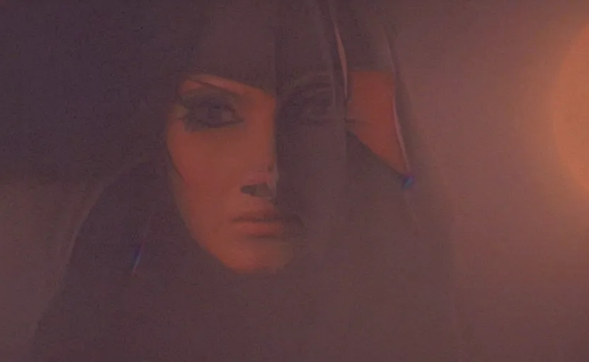 Prompt: screenshot portrait of female sith lord, on a planet of maelstrom, chaos, the world without form and void, 1970s film by Stanley Kubrick, iconic scene, HR Geiger design, stunning cinematography, hyper-detailed, sharp, anamorphic lenses, kodak color, 4k, stunning