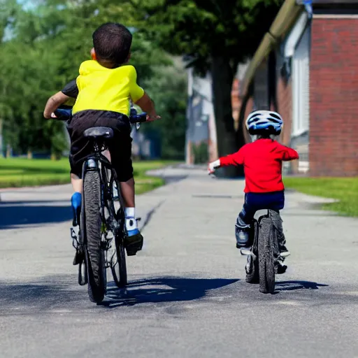 Prompt: a boy on a bike delivering volkswagens,