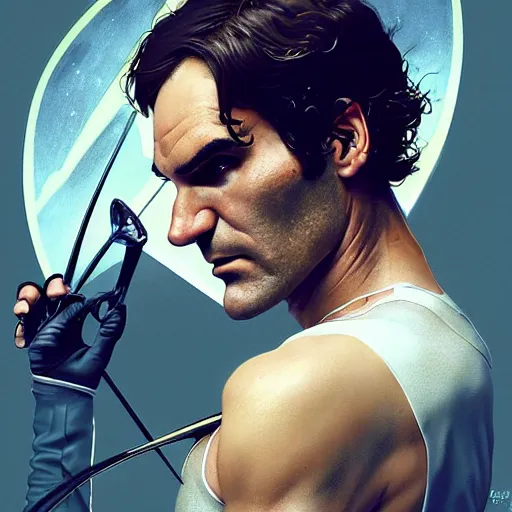 Prompt: cyborg roger federer as aeon flux profile picture by greg rutkowski, dynamic pose, intricate, futuristic, fantasy, elegant, by stanley artgerm lau, greg rutkowski, thomas kindkade, alphonse mucha, loish, norman rockwell,