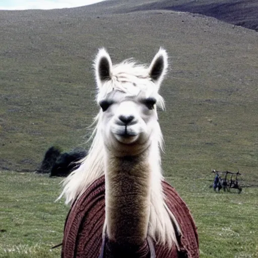 Prompt: rohirrim, riding toward minas tirith on alpacas