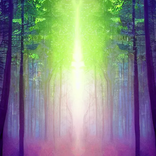 Image similar to bright forest, sparkling three eyed spirits, detailed wide shot, chromatic, ground detailed, wet eyes reflecting into eyes reflecting into infinity, beautiful lighting