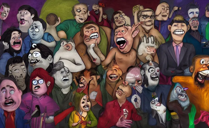 Image similar to the biggest loser in the building, laughingstock, public shame, strange emotions, disrupted mental state, digital painting, by OneyNG and Egoraptor, masterpiece, trending on artstation, 4k wallpaper