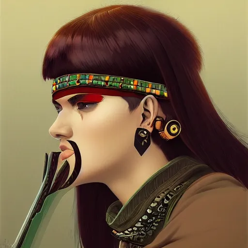 Prompt: portrait of femeal pictish Warrior by Ilya Kuvshinov