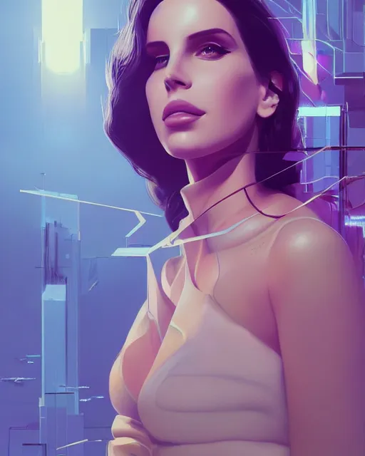 Image similar to portrait of lana del rey as a cyborg. intricate abstract. intricate artwork, by tooth wu, wlop, beeple, dan mumford. concept art, octane render, trending on artstation, greg rutkowski very coherent symmetrical artwork. cinematic, key art, hyper realism, high detail, octane render, 8 k, iridescent accents