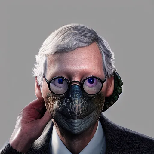 Image similar to mitch mcconnell sticking his head out of a turtle shell, octane render, unreal 5 engine