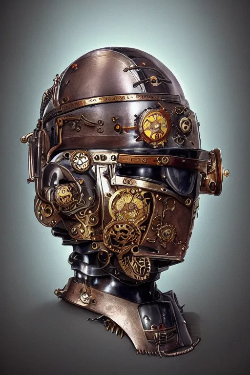 Image similar to steampunk helmet fantasy art mask robot ninja stylized digital illustration sharp focus, elegant intricate digital painting artstation concept art global illumination ray tracing advanced technology chaykin howard and campionpascale and cooke darwyn and davis jack