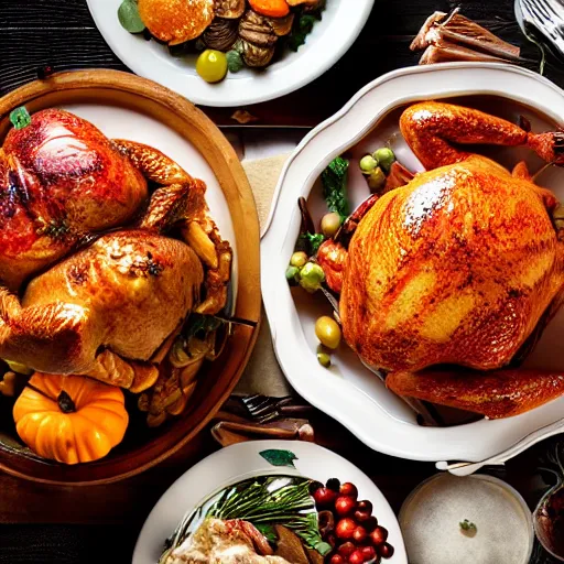 Prompt: delicious thanksgiving feast, food photography, award winning, highly detailed, high quality, high resolution