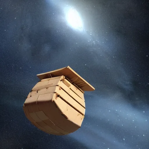 Prompt: photograph of a wooden space station in orbit