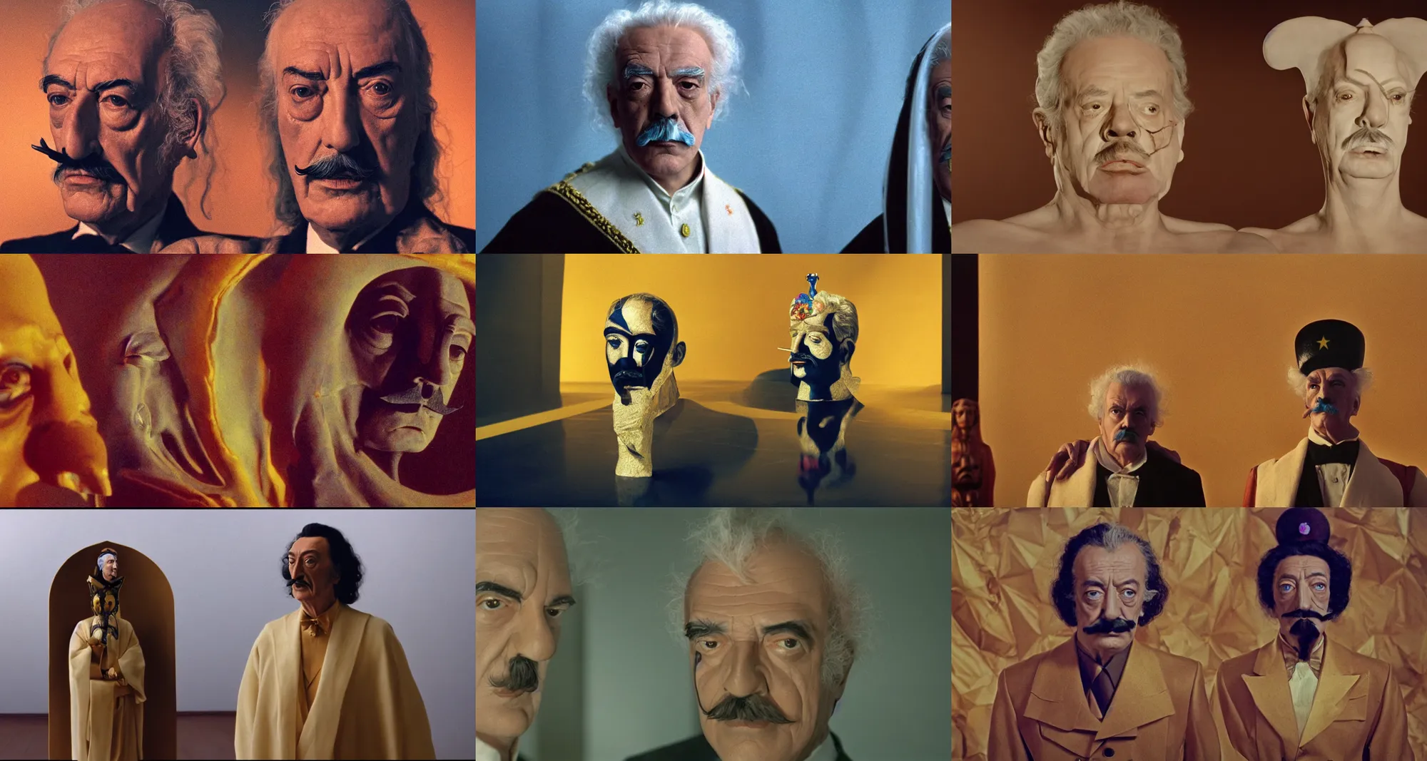 Prompt: the full body portrait of ( ( ( ( ( ( salvador dali ) ) ) ) ) ) ) as emperor of universe, proportional face | still frame from the movie by alejandro jodorowsky with cinematogrophy of christopher doyle and art direction by hans giger, anamorphic lens, 8 k, low key light, 3 5 mm film